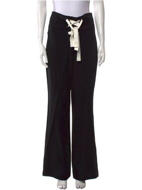 Black Wide-Leg Pants with Contrast Tie